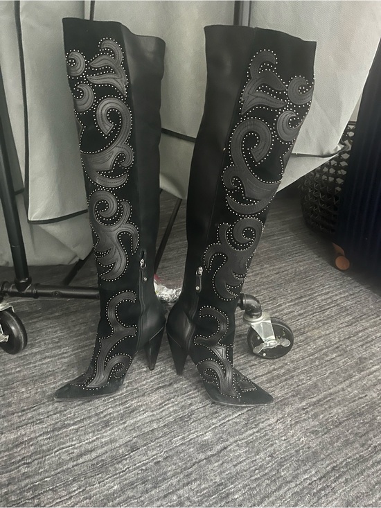 BCBGMaxAzria Shoes - Women's Black Embellished over Knee-High Heeled Boots